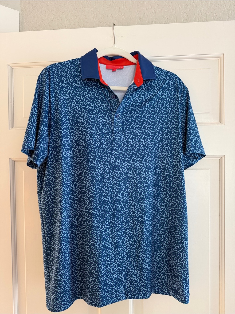 Men's Blue Geometric Print Polo with Contrast Collar